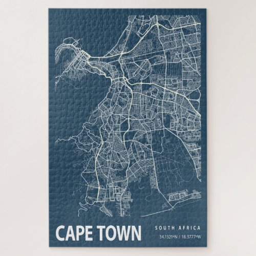 Cape Town South Africa City Map Line Art Jigsaw Puzzle