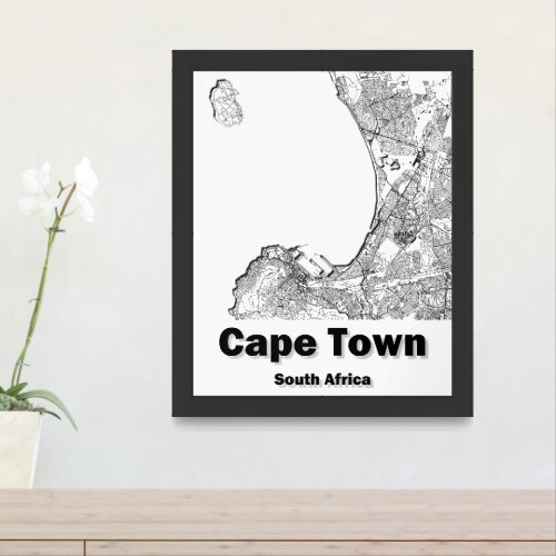 Cape Town South Africa minimalistic streets map Framed Art