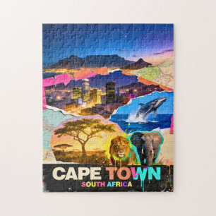 Cape Town South Africa Mountain Sea Safari Collage Jigsaw Puzzle