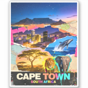 Cape Town South Africa Mountain Sea Safari Collage Sticker