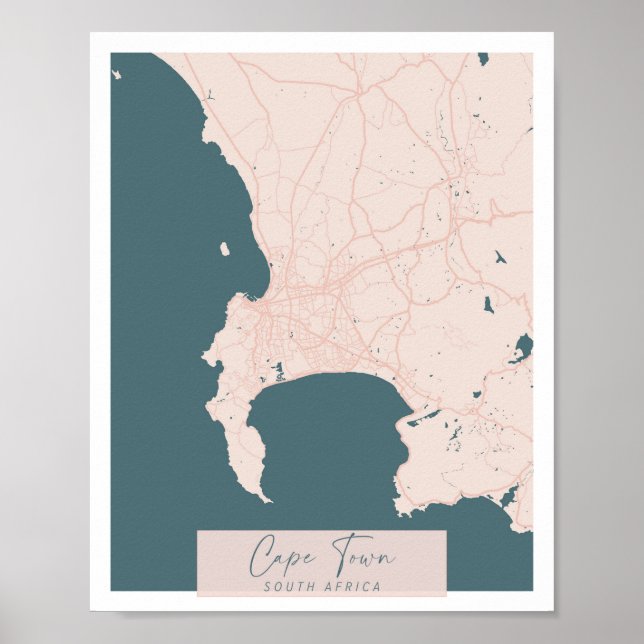 Cape Town South Africa Pink and Blue Cute Script Poster (Front)