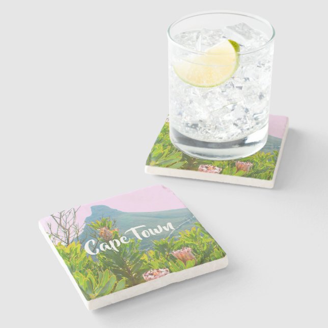 Cape Town South Africa Protea Lion's Head Nature Stone Coaster (Side)