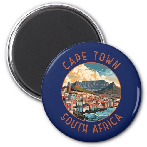 Cape Town South Africa Retro Distressed Circle Magnet