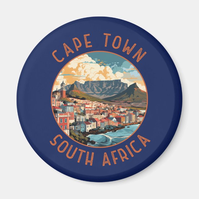 Cape Town South Africa Retro Distressed Circle Magnet (Front)