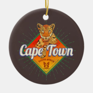Cape Town South Africa Retro Leopard Vintage Ceramic Ornament