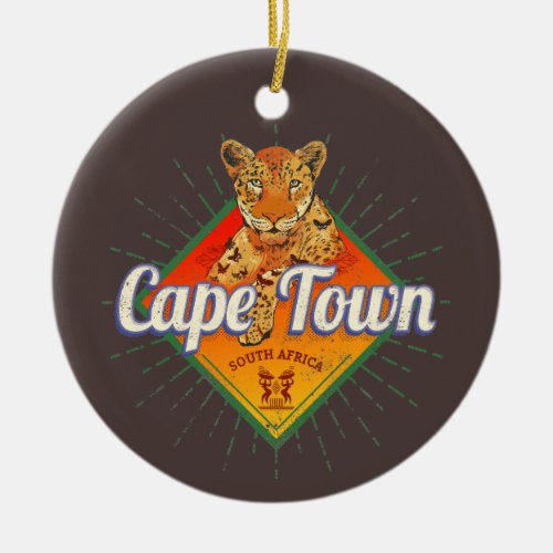 Cape Town South Africa Retro Leopard Vintage Ceramic Ornament