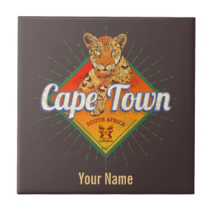 Cape Town South Africa Retro Leopard Vintage Ceramic Tile