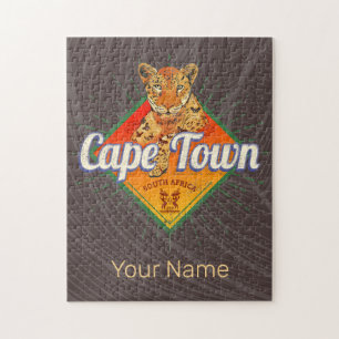 Cape Town South Africa Retro Leopard Vintage Jigsaw Puzzle