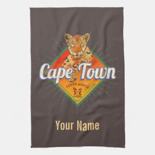 Cape Town South Africa Retro Leopard Vintage Kitchen Towel