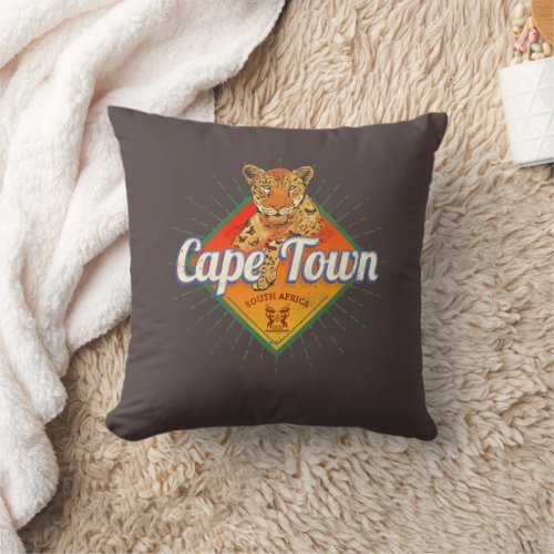 Cape Town South Africa Retro Leopard Vintage Throw Pillow