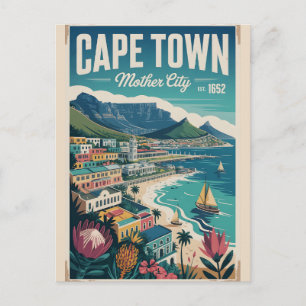 Cape Town South Africa Retro Travel Poster Art Postcard