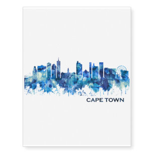 Cape Town South Africa Skyline Blue Temporary Tattoos