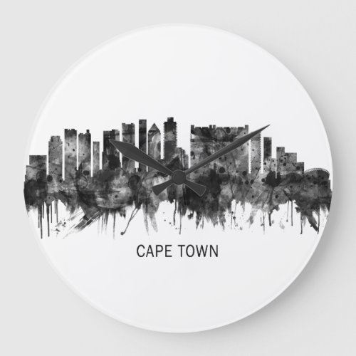 Cape Town South Africa Skyline BW Large Clock