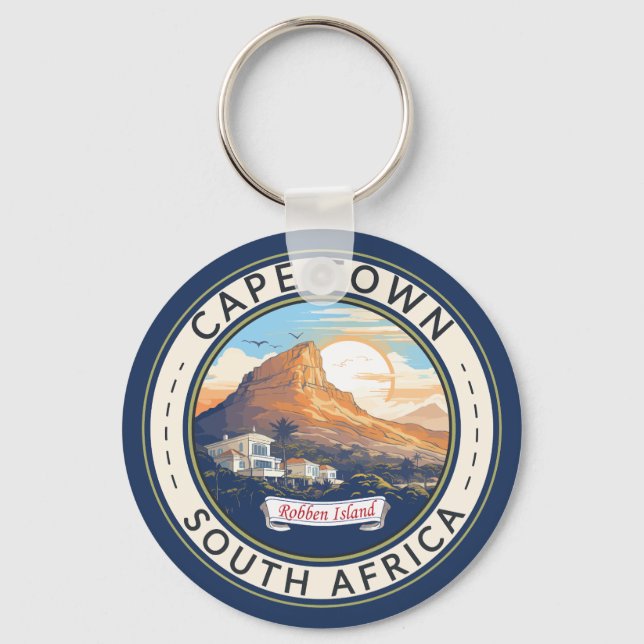 Cape Town South Africa Travel Art Badge Keychain (Front)