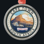 Cape Town South Africa Travel Art Badge Metal Ornament<br><div class="desc">Cape Town retro vector travel design. Cape Town is a port city on South Africa’s southwest coast,  on a peninsula beneath the imposing Table Mountain.</div>
