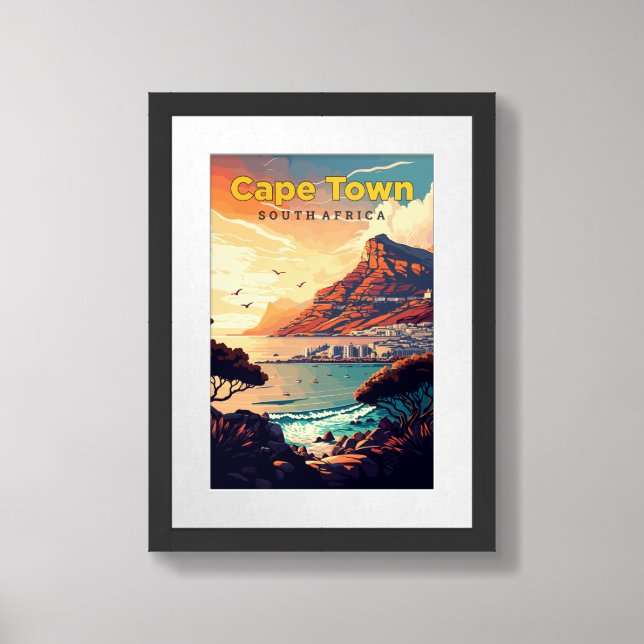 Cape Town South Africa Travel Art Vintage Framed Art (Framed Front)
