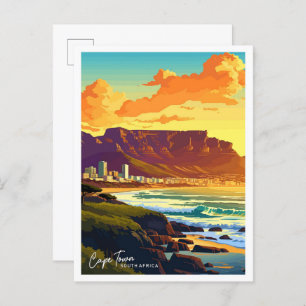 Cape Town South Africa travel Vintage illustration Postcard