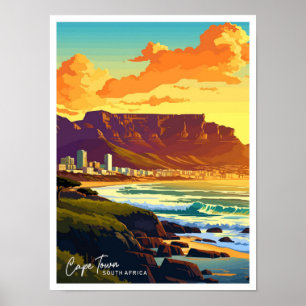 Cape Town South Africa travel Vintage illustration Poster