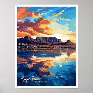 Cape Town South Africa Travel Vintage Illustration Poster