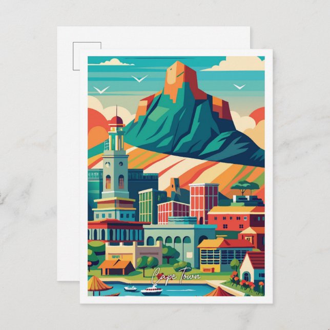 Cape Town South Africa Vintage Travel Illustration Postcard (Front/Back)