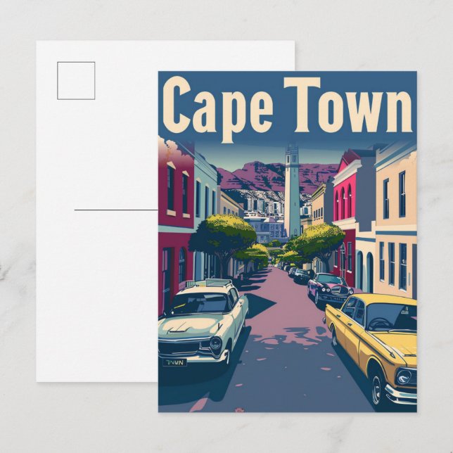 Cape Town South Africa Vintage Travel Illustration Postcard (Front/Back)