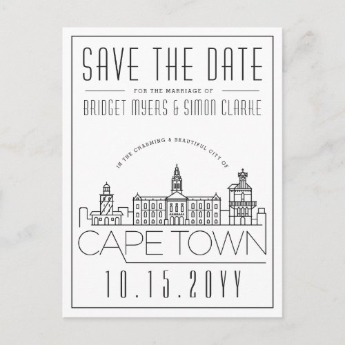 Cape Town  Stylized Skyline Save the Date Postcard
