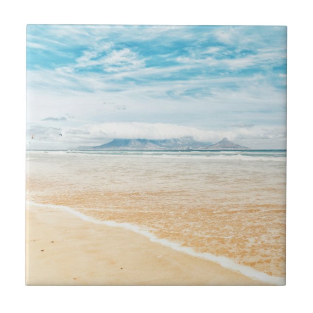 Cape Town Table Mountain Beach Ocean Ceramic Tile (Front)