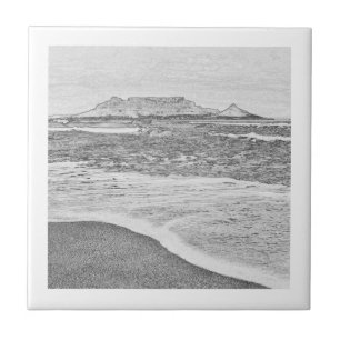 Cape Town Table Mountain Beach Ocean Sketch Ceramic Tile