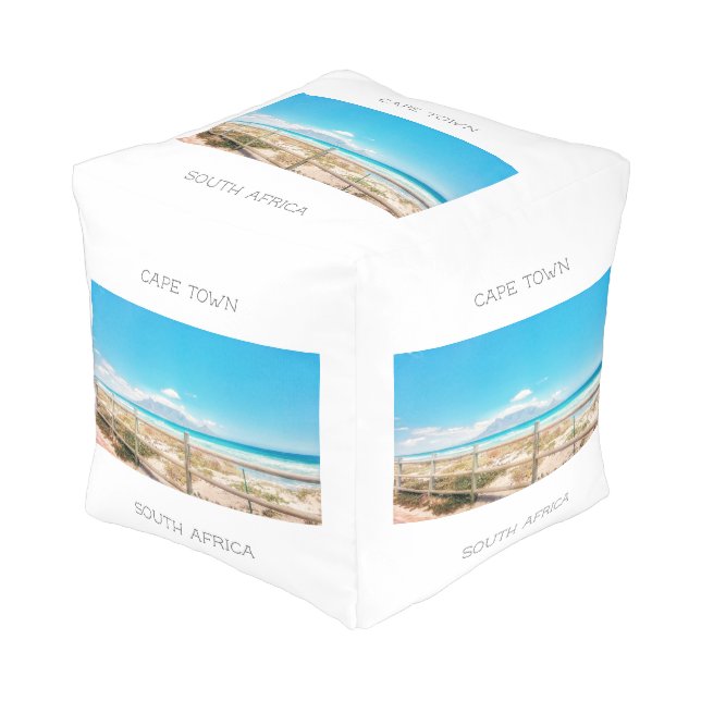 Cape Town Table Mountain Beach Ocean View Pouf (Angled Front)