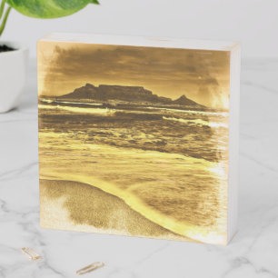 Cape Town Table Mountain Beach Ocean ZA Wooden Box Sign