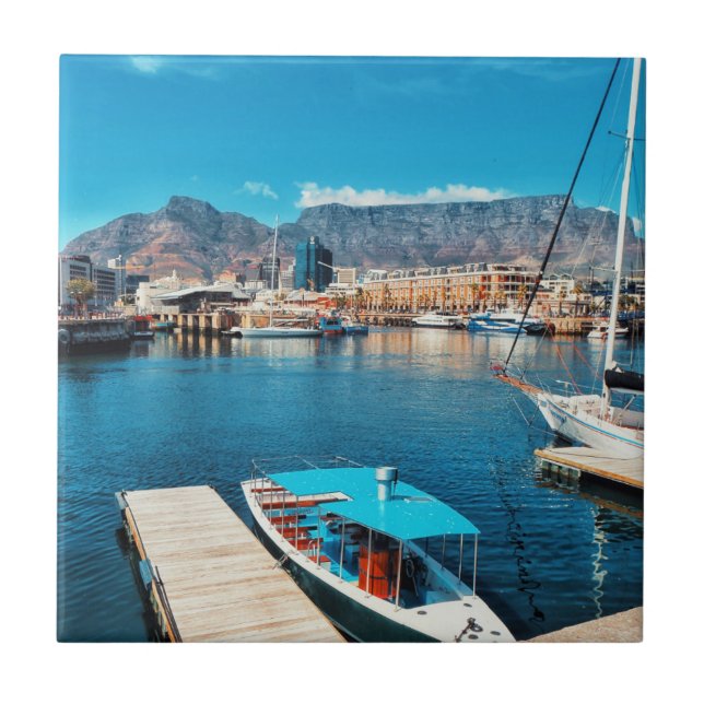 Cape Town Table Mountain Harbor View Ceramic Tile (Front)