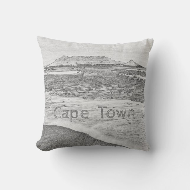 Cape Town Table Mountain Ocean Waves Beach Throw Pillow (Front)