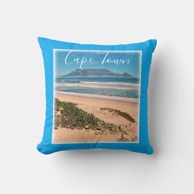 Cape Town Table Mountain Ocean Waves Beach Throw Pillow (Front)