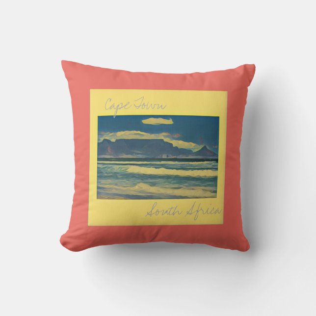 Cape Town Table Mountain Painting Throw Pillow (Front)