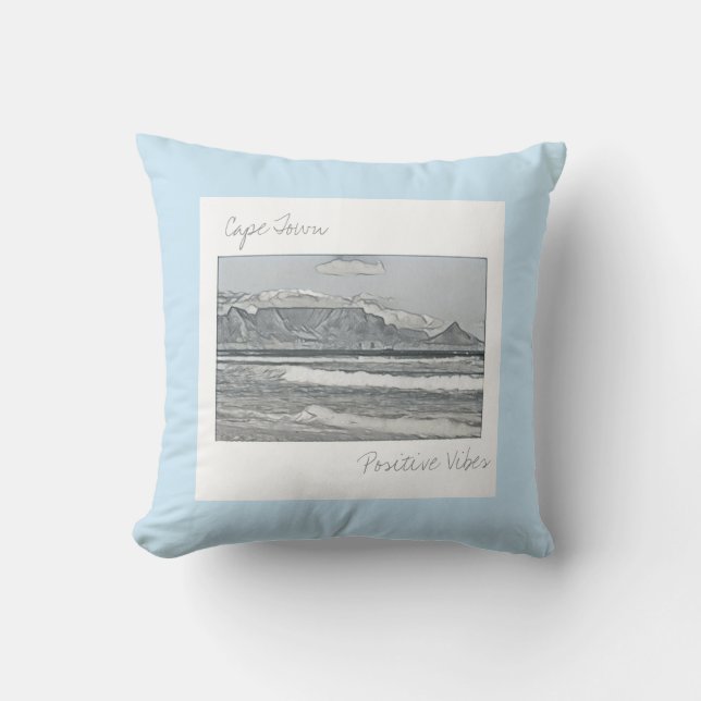 Cape Town Table Mountain Sketch Throw Pillow (Front)