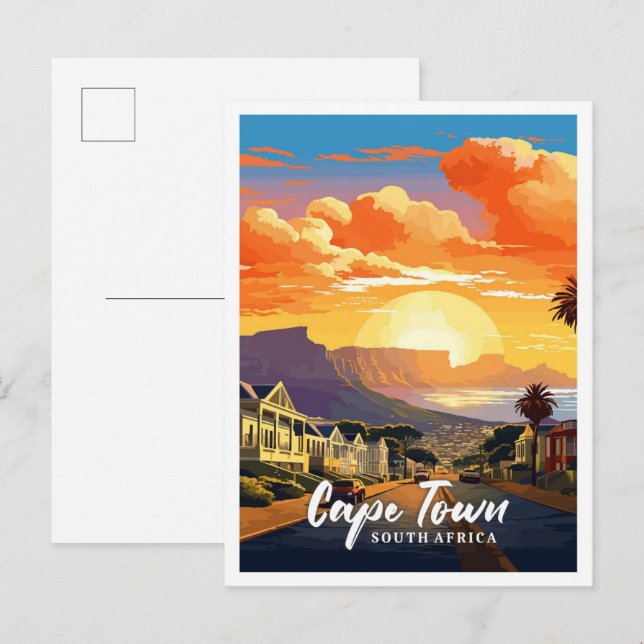 Cape Town Vintage Art Travel Illustration Postcard (Front/Back)