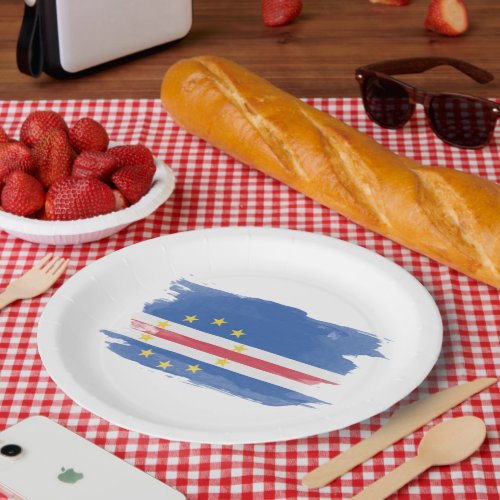 Cape Verde flag brush stroke national flag Paper Plates