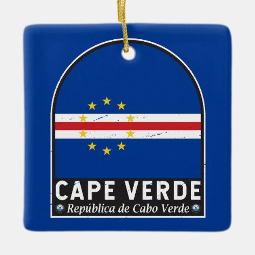 Cape Verde Flag Emblem Distressed Vintage Ceramic Ornament