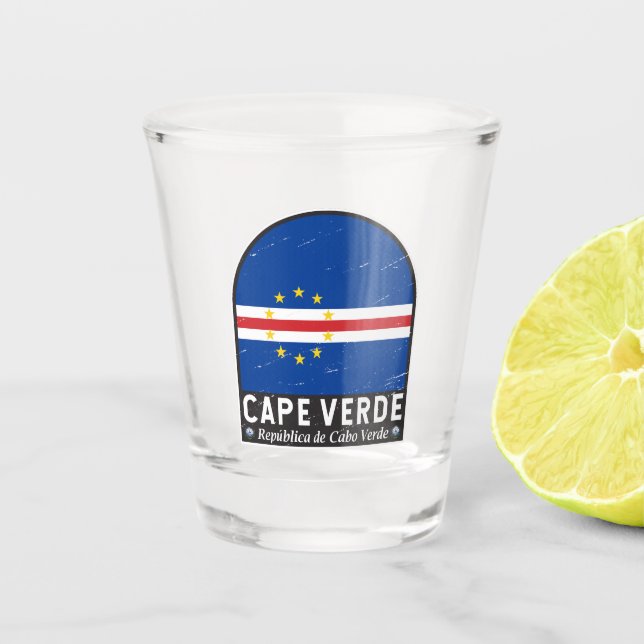Cape Verde Flag Emblem Distressed Vintage Shot Glass (Front)