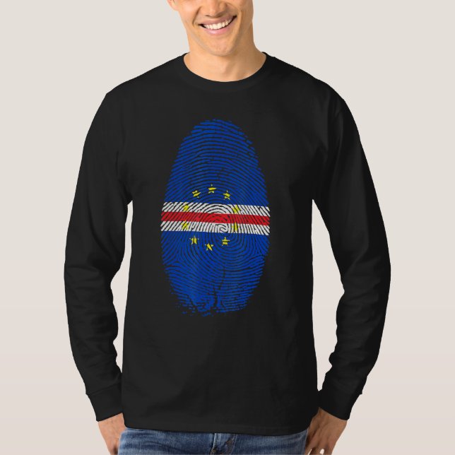 Cape Verde Flag Fingerprint In My Dna For Cabo Ver T-Shirt (Front)