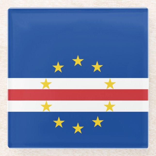 Cape Verde Flag Glass Coaster (Front)