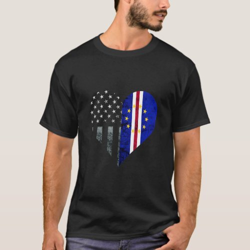 Cape Verde Proud Usa Heart America Cape Verdian Ro T_Shirt