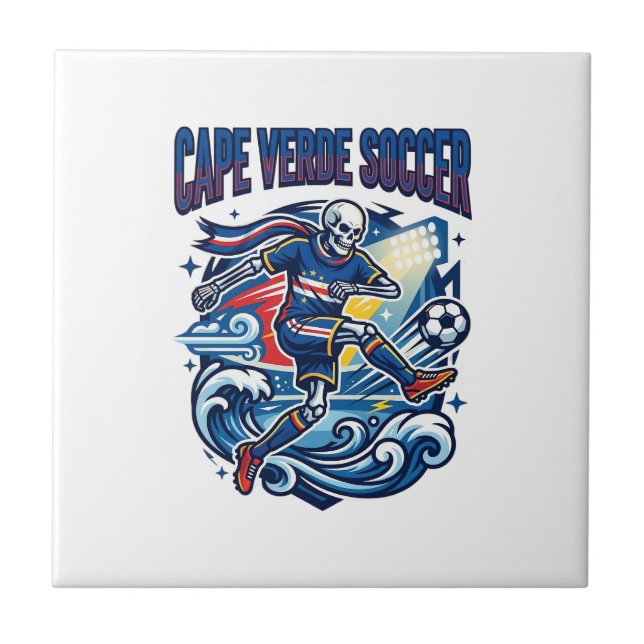Cape Verde Soccer Skeleton Striker Nations Premium Ceramic Tile (Front)
