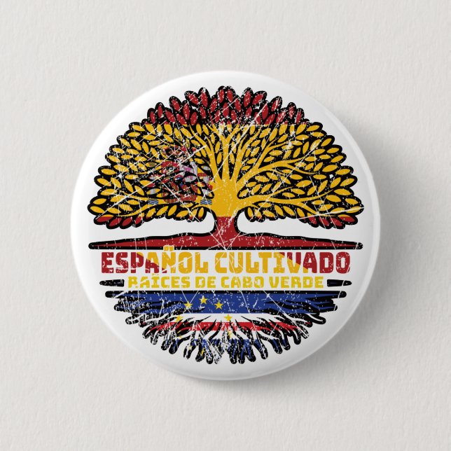Cape Verde Spain Spanish Tree Roots Flag Button (Front)
