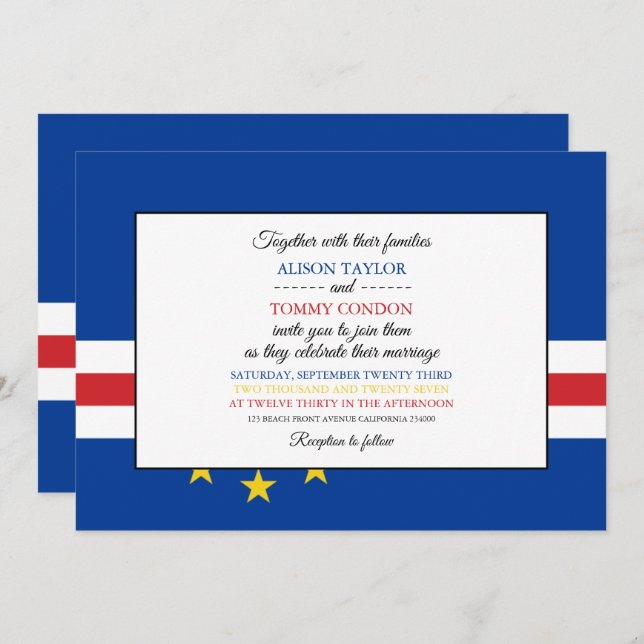 Cape Verdean Flag, Flag of Cape Verde Wedding Invitation (Front/Back)