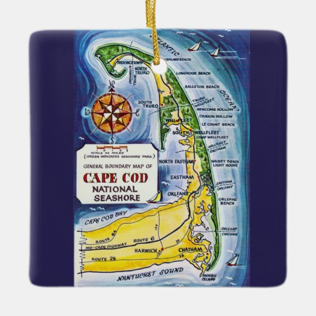 CapeCod Vintage Map Ceramic Ornament (Front)