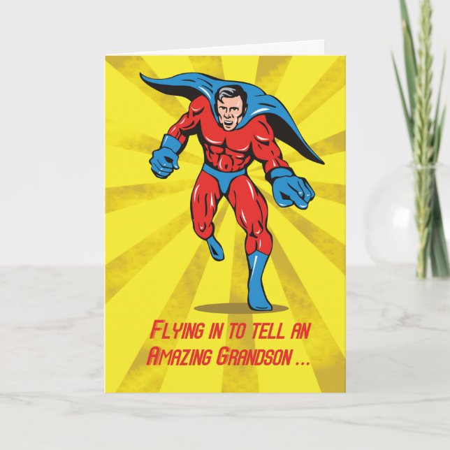 Caped Superhero Grandson 8th Birthday Card (Front)