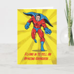 Caped Superhero Grandson 8th Birthday Card<br><div class="desc">This superhero is flying in to tell your grandson what an amazing he is! Celebrate his 8th birthday with this caped hero with a yellow and gold starburst background.</div>