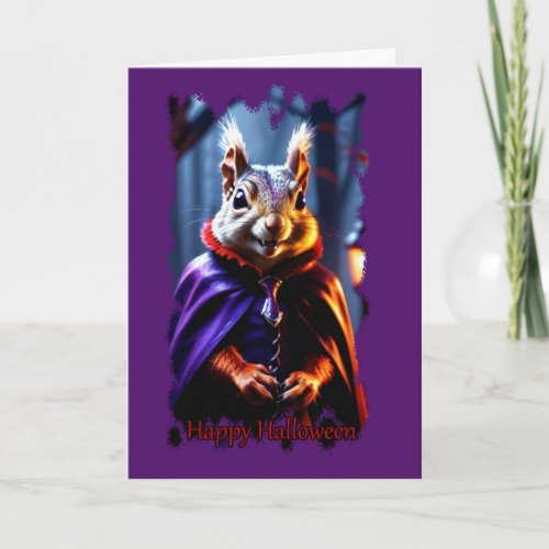 Caped Vampire Squirrel Halloween Card