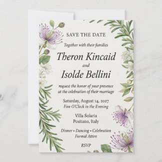 Caper Flower & Rosemary Botanical Elegant Save Invitation